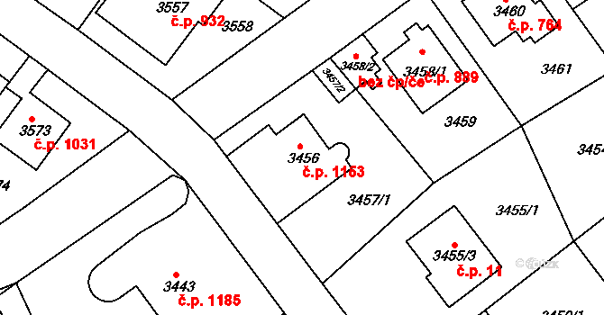 Modřany 1153, Praha na parcele st. 3456 v KÚ Modřany, Katastrální mapa