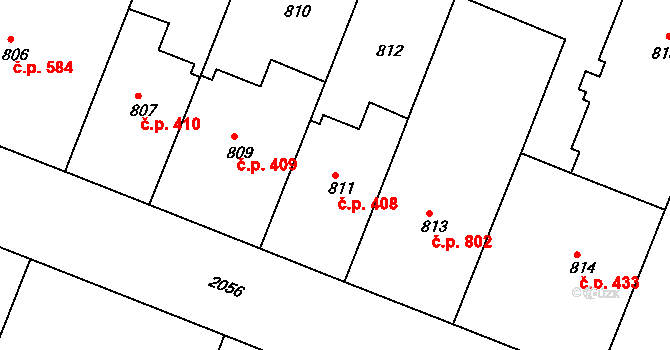 Bubeneč 408, Praha na parcele st. 811 v KÚ Bubeneč, Katastrální mapa
