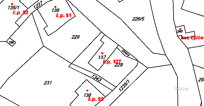 Čistá v Krkonoších 127, Černý Důl na parcele st. 137 v KÚ Čistá v Krkonoších, Katastrální mapa