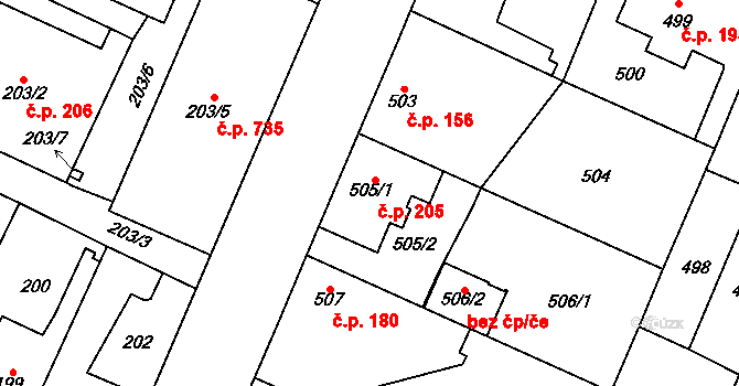 Ďáblice 205, Praha na parcele st. 505/1 v KÚ Ďáblice, Katastrální mapa