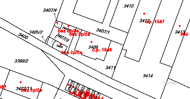 Strašnice 1546, Praha na parcele st. 3408 v KÚ Strašnice, Katastrální mapa