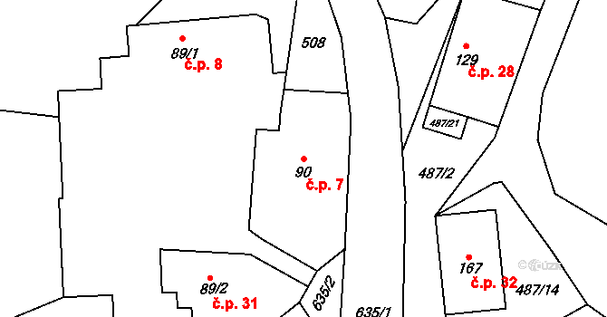 Tihava 7, Kotopeky na parcele st. 90 v KÚ Kotopeky, Katastrální mapa