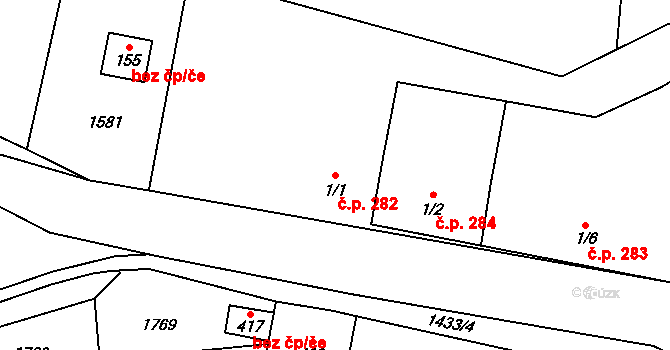 Pilníkov 282 na parcele st. 1/1 v KÚ Pilníkov II, Katastrální mapa