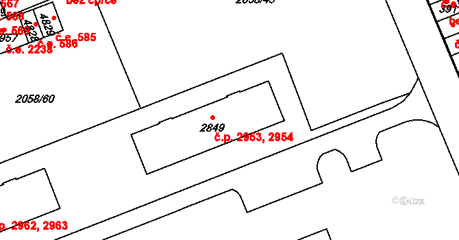 Hodonín 2953,2954 na parcele st. 2849 v KÚ Hodonín, Katastrální mapa