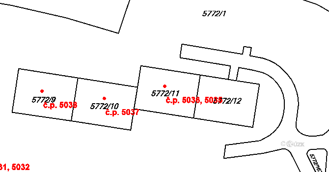 Chomutov 5035,5036 na parcele st. 5772/11 v KÚ Chomutov I, Katastrální mapa