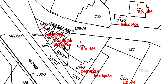 Liberec XI-Růžodol I 186, Liberec na parcele st. 130/1 v KÚ Růžodol I, Katastrální mapa