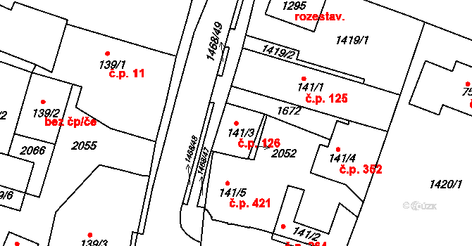 Plotiště nad Labem 126, Hradec Králové na parcele st. 141/3 v KÚ Plotiště nad Labem, Katastrální mapa