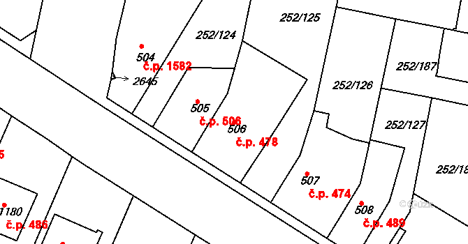 Rosice 478 na parcele st. 506 v KÚ Rosice u Brna, Katastrální mapa