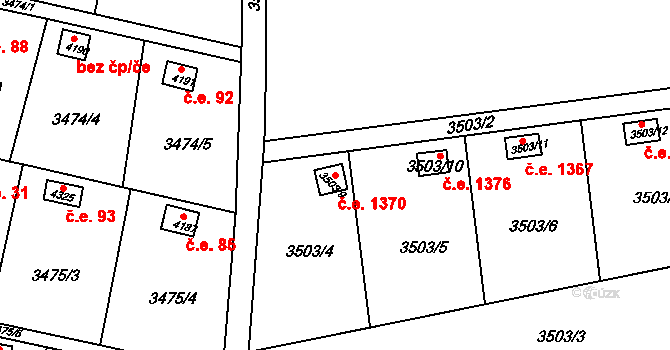Kuřim 1370 na parcele st. 3503/9 v KÚ Kuřim, Katastrální mapa
