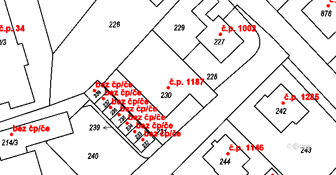 Vsetín 1187 na parcele st. 230 v KÚ Vsetín, Katastrální mapa