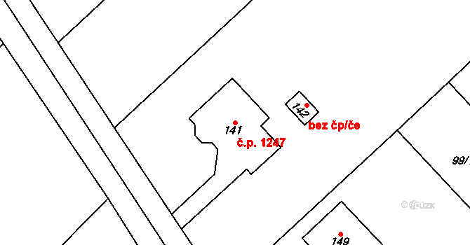 Litovel 1247 na parcele st. 141 v KÚ Chořelice, Katastrální mapa