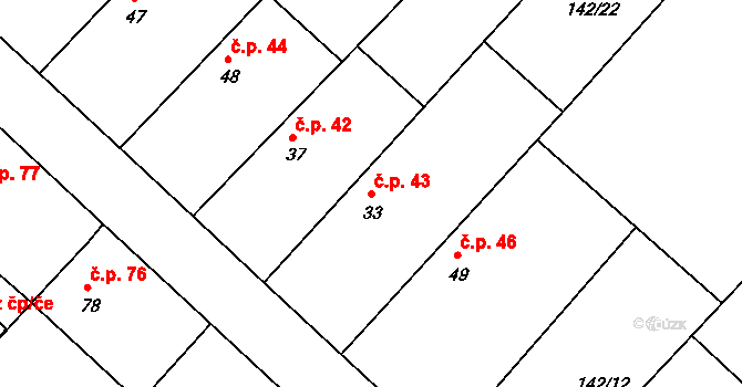 Loukonosy 43, Žiželice na parcele st. 33 v KÚ Loukonosy, Katastrální mapa