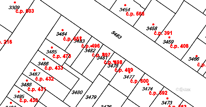 Lobzy 498, Plzeň na parcele st. 3481 v KÚ Plzeň, Katastrální mapa