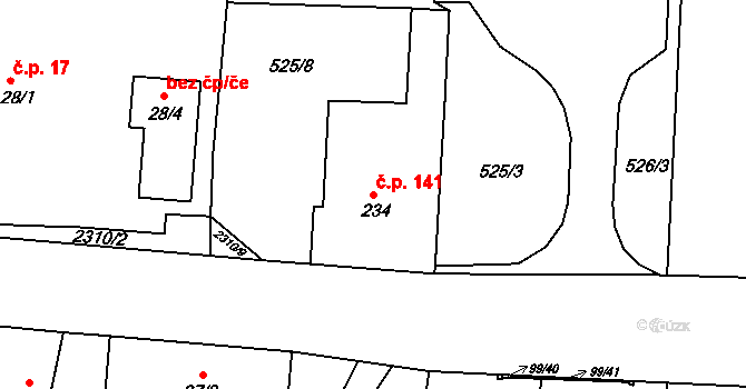 Litice 141, Plzeň na parcele st. 234 v KÚ Litice u Plzně, Katastrální mapa