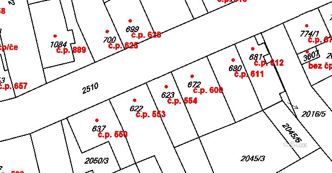 Ústí nad Orlicí 554 na parcele st. 623 v KÚ Ústí nad Orlicí, Katastrální mapa