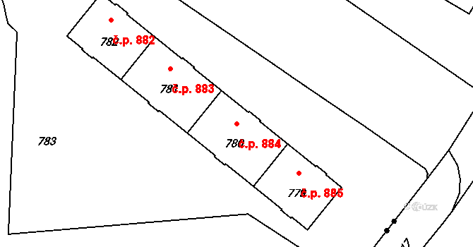 Město 884, Havířov na parcele st. 780 v KÚ Havířov-město, Katastrální mapa