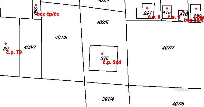 Mlékojedy 244, Neratovice na parcele st. 375 v KÚ Mlékojedy u Neratovic, Katastrální mapa