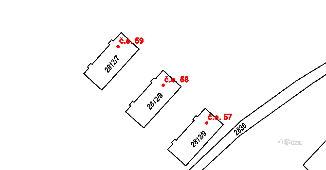 Malhostovice 58 na parcele st. 2812/8 v KÚ Malhostovice, Katastrální mapa