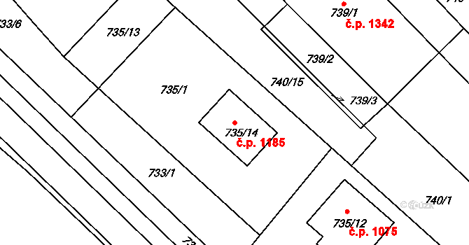 Rohatec 1185 na parcele st. 735/14 v KÚ Rohatec, Katastrální mapa