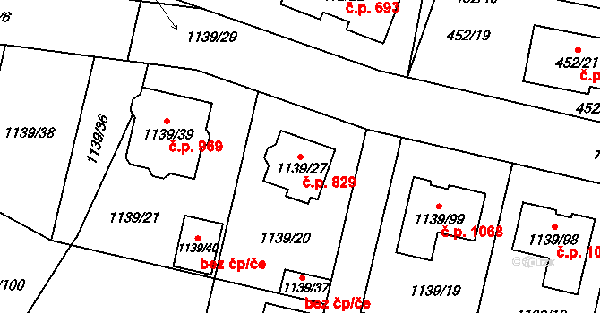 Vejprnice 829 na parcele st. 1139/27 v KÚ Vejprnice, Katastrální mapa