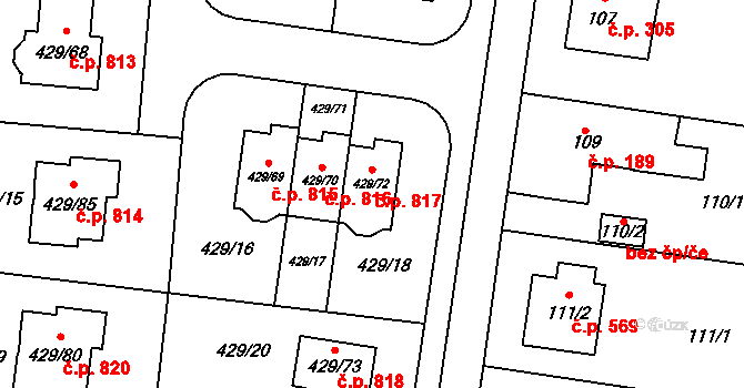 Slivenec 817, Praha na parcele st. 429/72 v KÚ Slivenec, Katastrální mapa