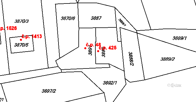 Lutyně 425, Orlová na parcele st. 3886 v KÚ Horní Lutyně, Katastrální mapa