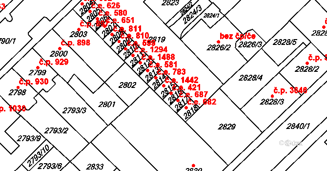 Chomutov 1442 na parcele st. 2815 v KÚ Chomutov I, Katastrální mapa