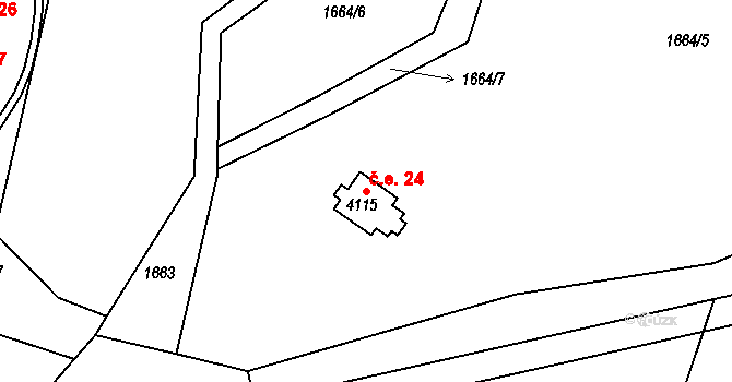 Žamberk 24 na parcele st. 4115 v KÚ Žamberk, Katastrální mapa