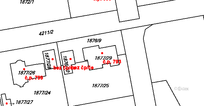 Pražské Předměstí 793, Jaroměř na parcele st. 1877/29 v KÚ Jaroměř, Katastrální mapa