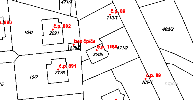 Sezimovo Ústí 1180 na parcele st. 3205 v KÚ Sezimovo Ústí, Katastrální mapa