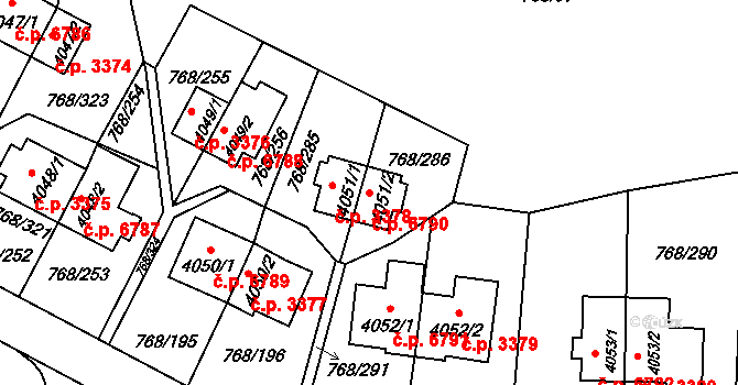Zlín 6790 na parcele st. 4051/2 v KÚ Zlín, Katastrální mapa