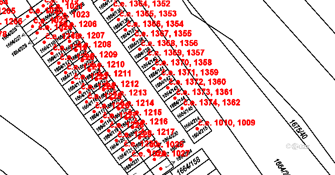Teplické Předměstí 1360,1372, Bílina na parcele st. 1664/143 v KÚ Bílina, Katastrální mapa