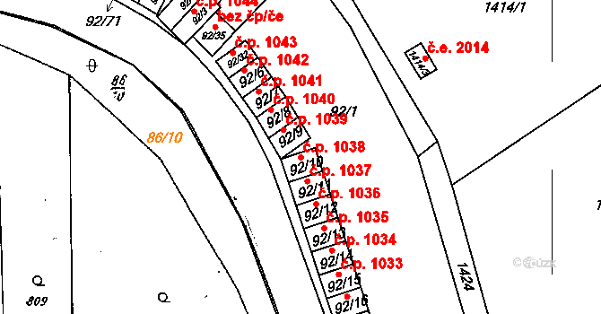 Dobšice 1038 na parcele st. 92/10 v KÚ Dobšice u Znojma, Katastrální mapa