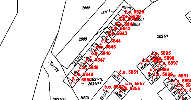 Kadaň 5845 na parcele st. 2636/4 v KÚ Kadaň, Katastrální mapa