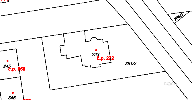 Hrabůvka 272, Ostrava na parcele st. 223 v KÚ Hrabůvka, Katastrální mapa