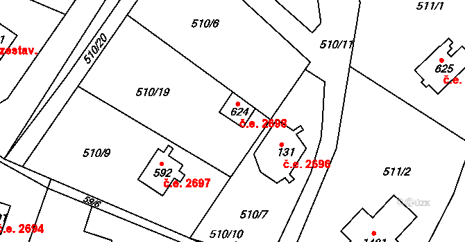 Těptín 2698, Kamenice na parcele st. 624 v KÚ Těptín, Katastrální mapa