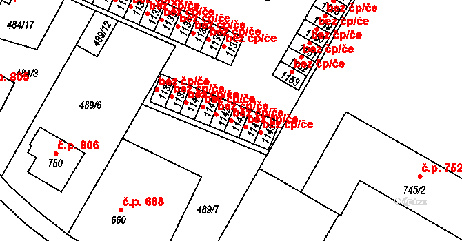 Milevsko 39940560 na parcele st. 1143 v KÚ Milevsko, Katastrální mapa