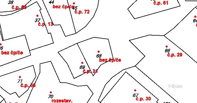Velké Meziříčí 40708560 na parcele st. 68 v KÚ Olší nad Oslavou, Katastrální mapa
