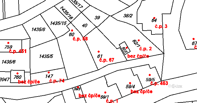Louky 67, Zlín na parcele st. 61 v KÚ Louky nad Dřevnicí, Katastrální mapa