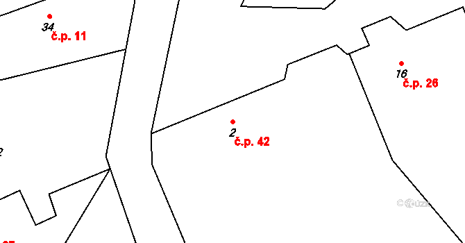 Veselov 42, Žlutice na parcele st. 2 v KÚ Veselov, Katastrální mapa