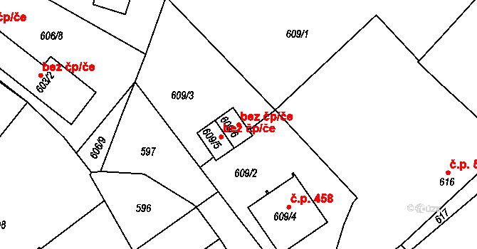 Jemnice 43387560 na parcele st. 609/6 v KÚ Jemnice, Katastrální mapa
