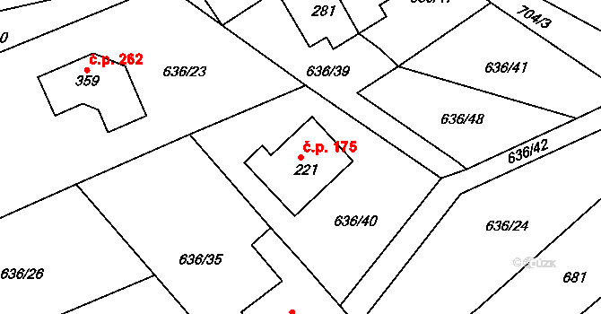 Martiněves 175, Jílové na parcele st. 221 v KÚ Martiněves u Děčína, Katastrální mapa