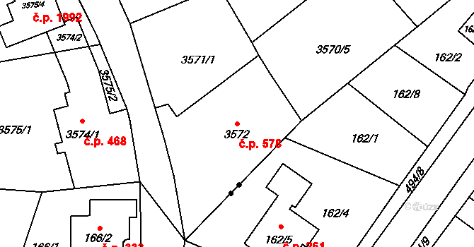 Hlučín 578 na parcele st. 3572 v KÚ Hlučín, Katastrální mapa