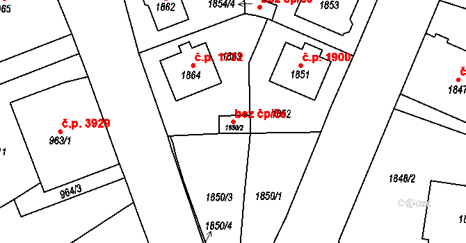 Chomutov 47785560 na parcele st. 1850/2 v KÚ Chomutov I, Katastrální mapa