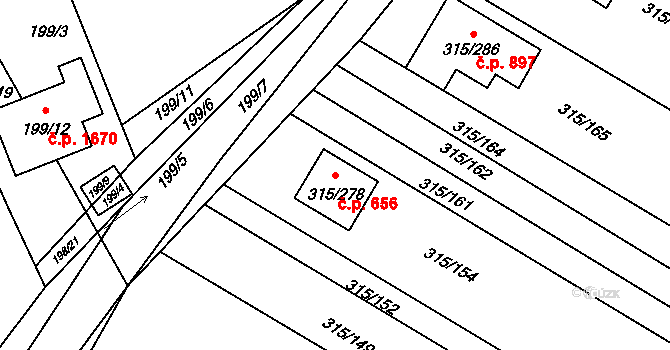 Kunovice 656 na parcele st. 315/278 v KÚ Kunovice u Uherského Hradiště, Katastrální mapa