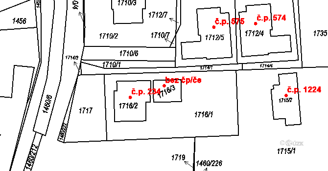 Havířov 49457560 na parcele st. 1716/3 v KÚ Šumbark, Katastrální mapa