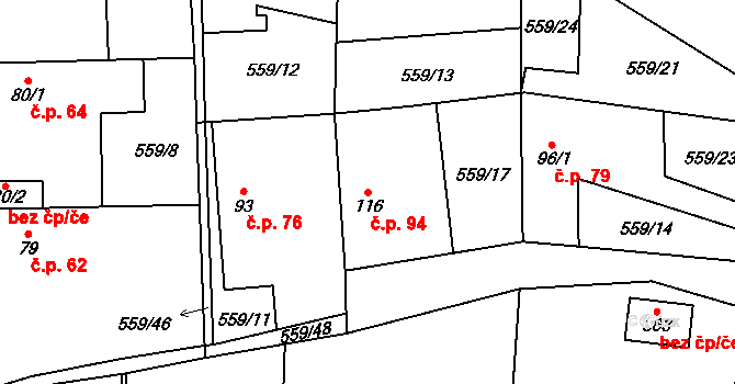 Jetětice 94 na parcele st. 116 v KÚ Jetětice, Katastrální mapa