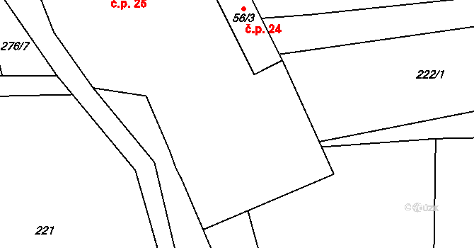 Srlín 25, Bernartice na parcele st. 56/1 v KÚ Srlín, Katastrální mapa