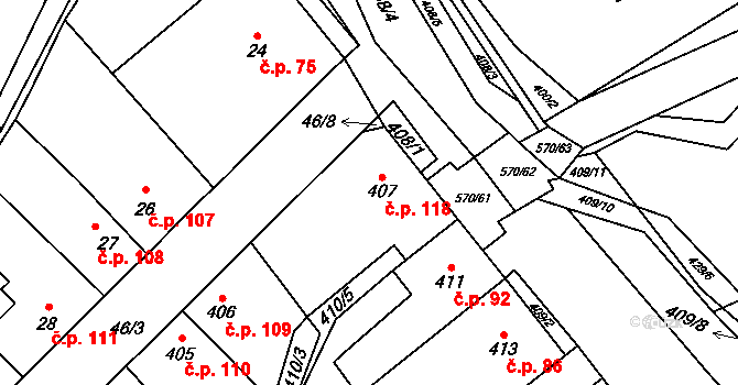 Svinařov 118 na parcele st. 407 v KÚ Svinařov u Kladna, Katastrální mapa