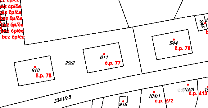 Mšeno 77 na parcele st. 611 v KÚ Mšeno, Katastrální mapa